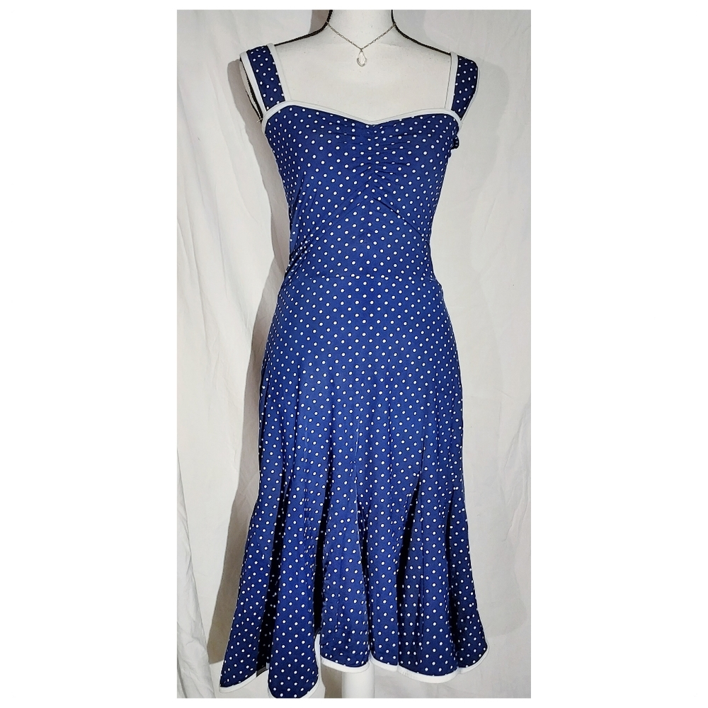 Huminska Navy and White Polka Dot Pinup Dress
